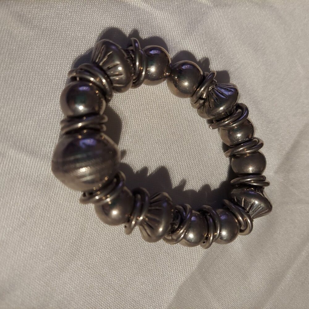 VTG Stretch Metal Beads Bracelet Silvertone